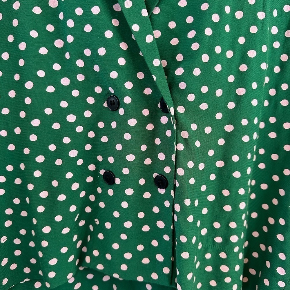 TopShop Kelly Green & Pink Polkadot Button Front Top - Picture 7 of 11